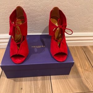 Aquazzura Lace Me Up Suede Heels - Dark Rose – Size 38